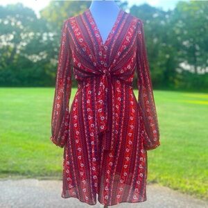 Aakaa Red Floral Long Sleeved Dress